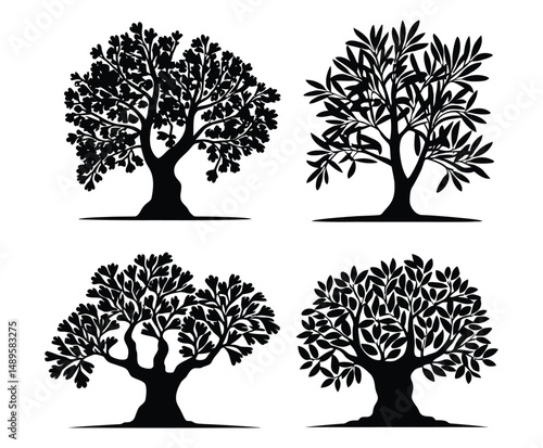 Hand Drawn Olive Tree Silhouette EPS Template