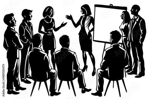 Semi circle formation silhouette featuring multiple standing figures, silhouette, figures, people, standing, semi, circle, formation, group, together, gathering, community, team, unity, shape, design,