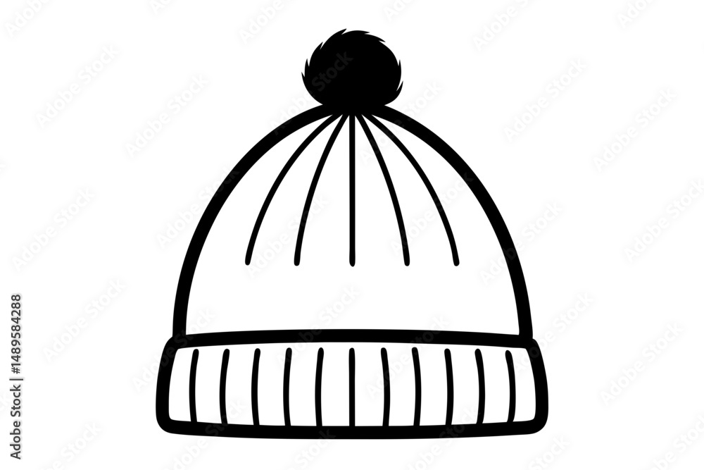 Fototapeta premium Cozy Winter Beanie with Pom Pom and Knitted Texture Vector