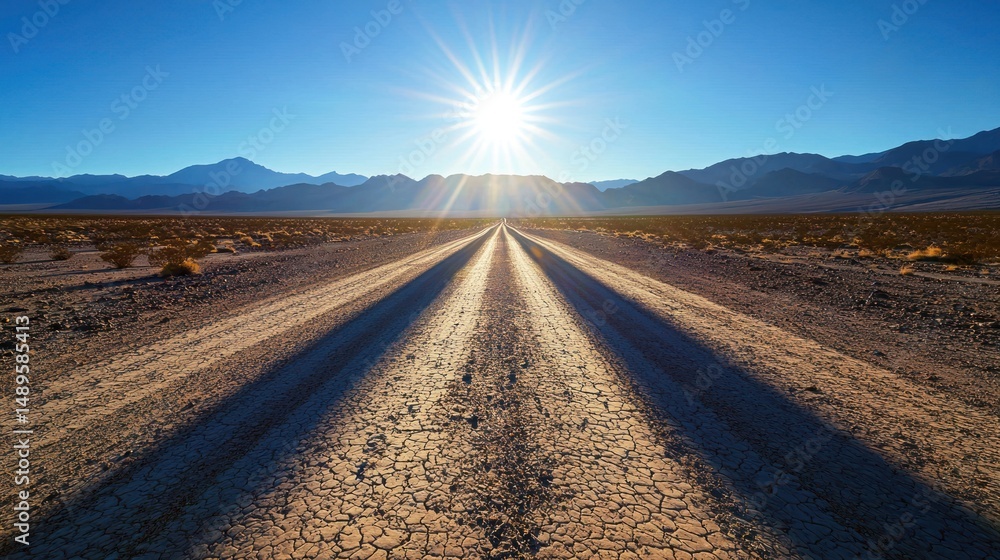 Fototapeta premium Long shadows stretching across a desert under bright morning sun