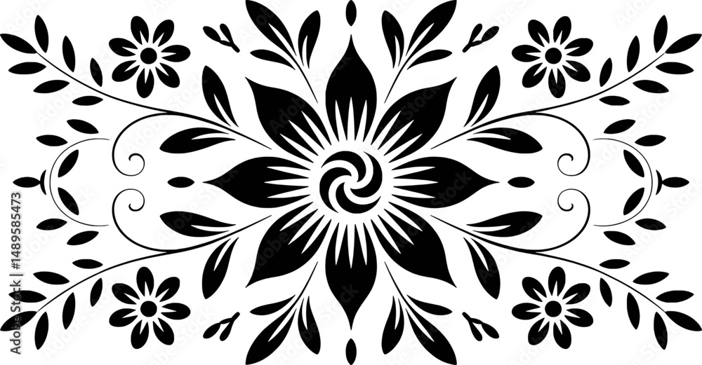 Fototapeta premium Black and white floral design elegant ornament