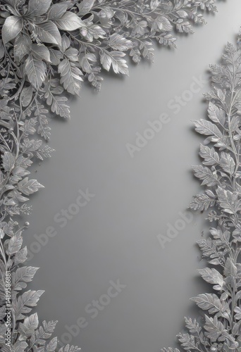Sparkling silver background, luxurious lace border with intricate leaf details , ornate, luxury, border