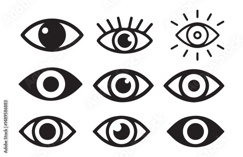 Black Eye icon set. Eyesight symbol. Simple eye collection. Show password. Vector illustration eps 10