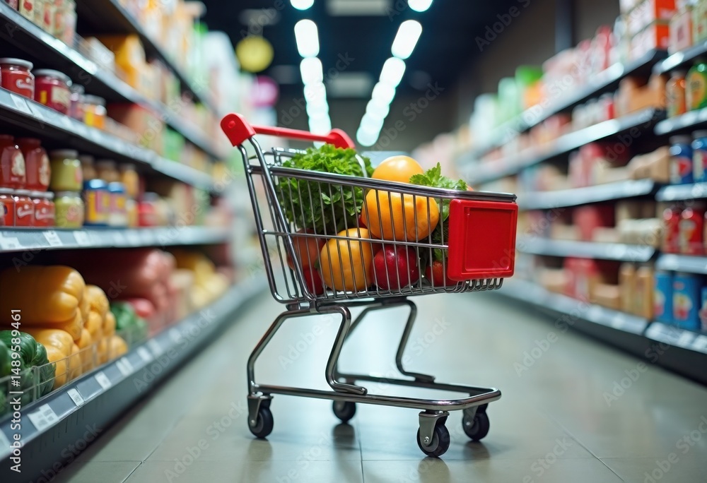 Shopping Cart with Fresh Produce in Supermarket Shopping Cart with Fresh Produce in Supermarket