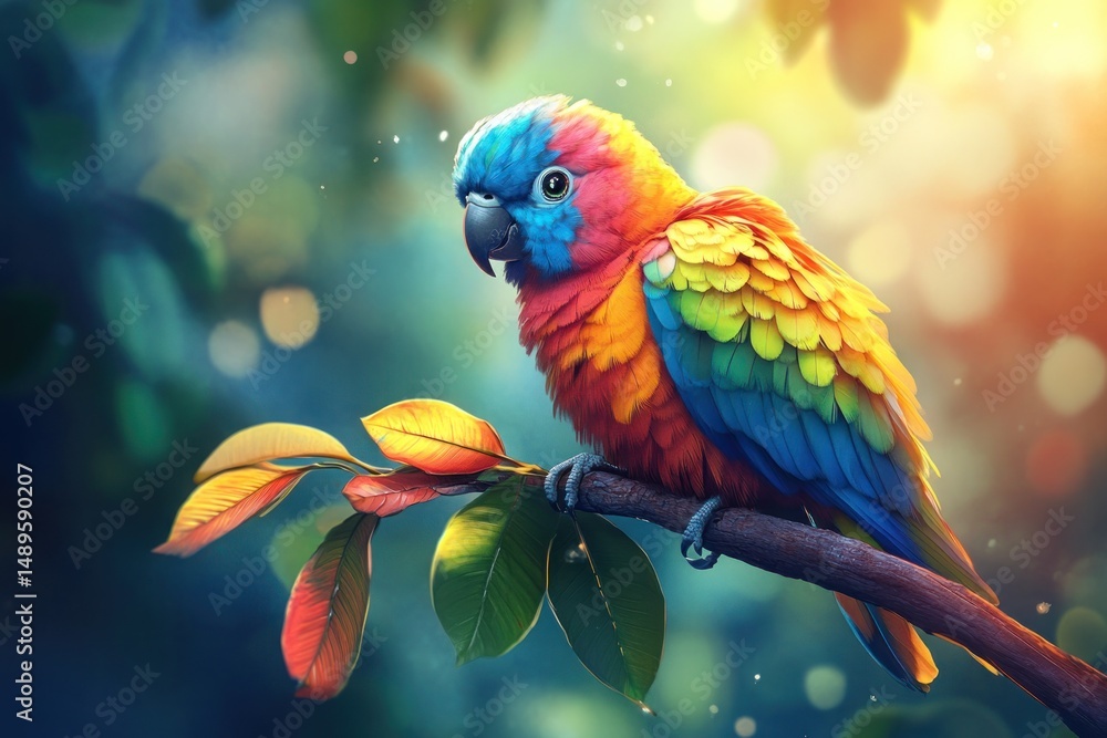 Fototapeta premium Vibrant Rainbow Parrot in Lush Foliage