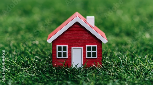 Wallpaper Mural Miniature Red House on Lush Green Grass Background for Real Estate Torontodigital.ca