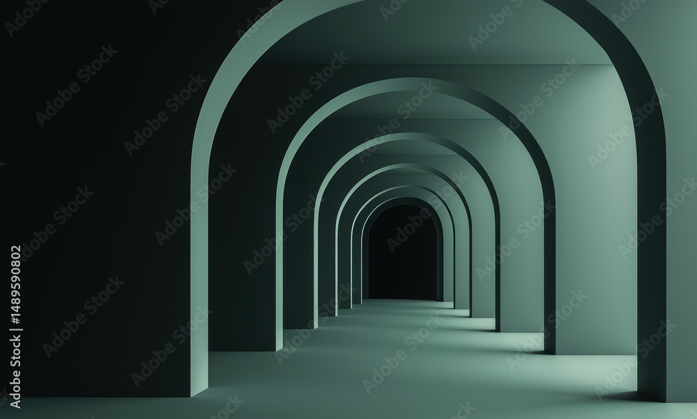 Fototapeta premium Dimly Lit Archway Corridor with Smooth Textures and Shadows