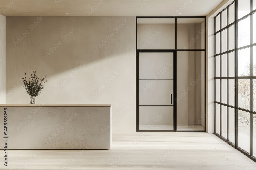 Fototapeta premium Minimalist reception area with natural light