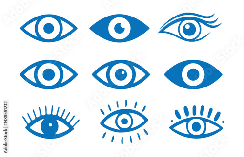 Blue Eye icon set. See and unsee symbol. Eyesight vision sign. Show password. Vector illustration eps 10