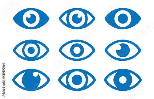 Blue Black Eye icon set. Eyesight symbol. Simple eye collection. Show password. Vector illustration eps 10