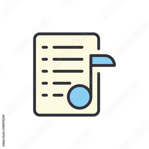 Stylized Illustration Of Musical Score With Note On Transparent Sheet