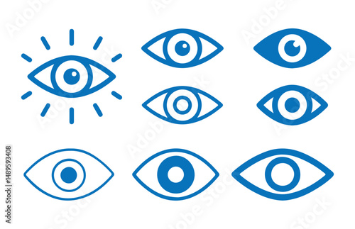 Blue Eye icon vector set. Eyesight vision sign. Eye modern symbol, Privacy and block flat or line vector collection. vector eps 10