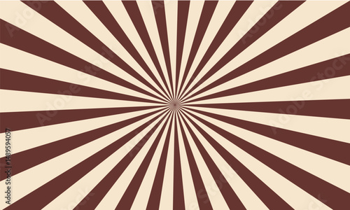 Retro radial background with alternating brown and beige rays converging at the center. Perfect for vintage designs, posters, or eye-catching visual effects.