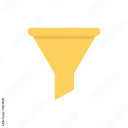 Flat yellow funnel icon on a white background, representing filtering, sorting, or data processing. Ideal for apps, user interfaces, and business analytics.