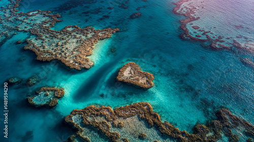 Fototapeta Naklejka Na Ścianę i Meble -  Aerial view of heart reef great barrier reef queensland australia ocean coral reef travel destination