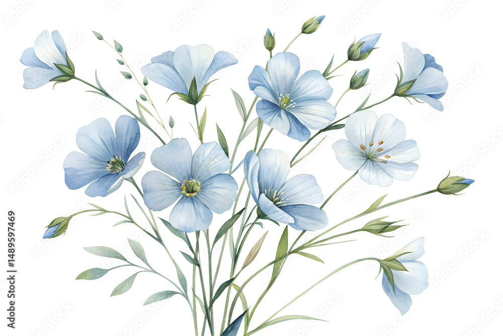 Obraz premium Watercolor Flax Bouquet Isolated on Transparent Background