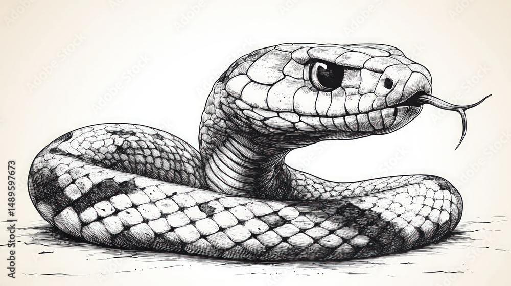 Fototapeta premium Detailed drawing of a snake