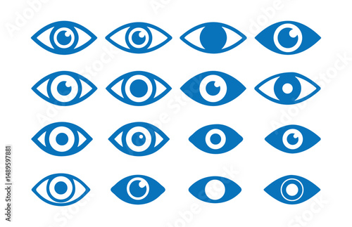Blue Eye icon set. Eyesight symbol. Simple eye collection. Open eyes images. vector illustration