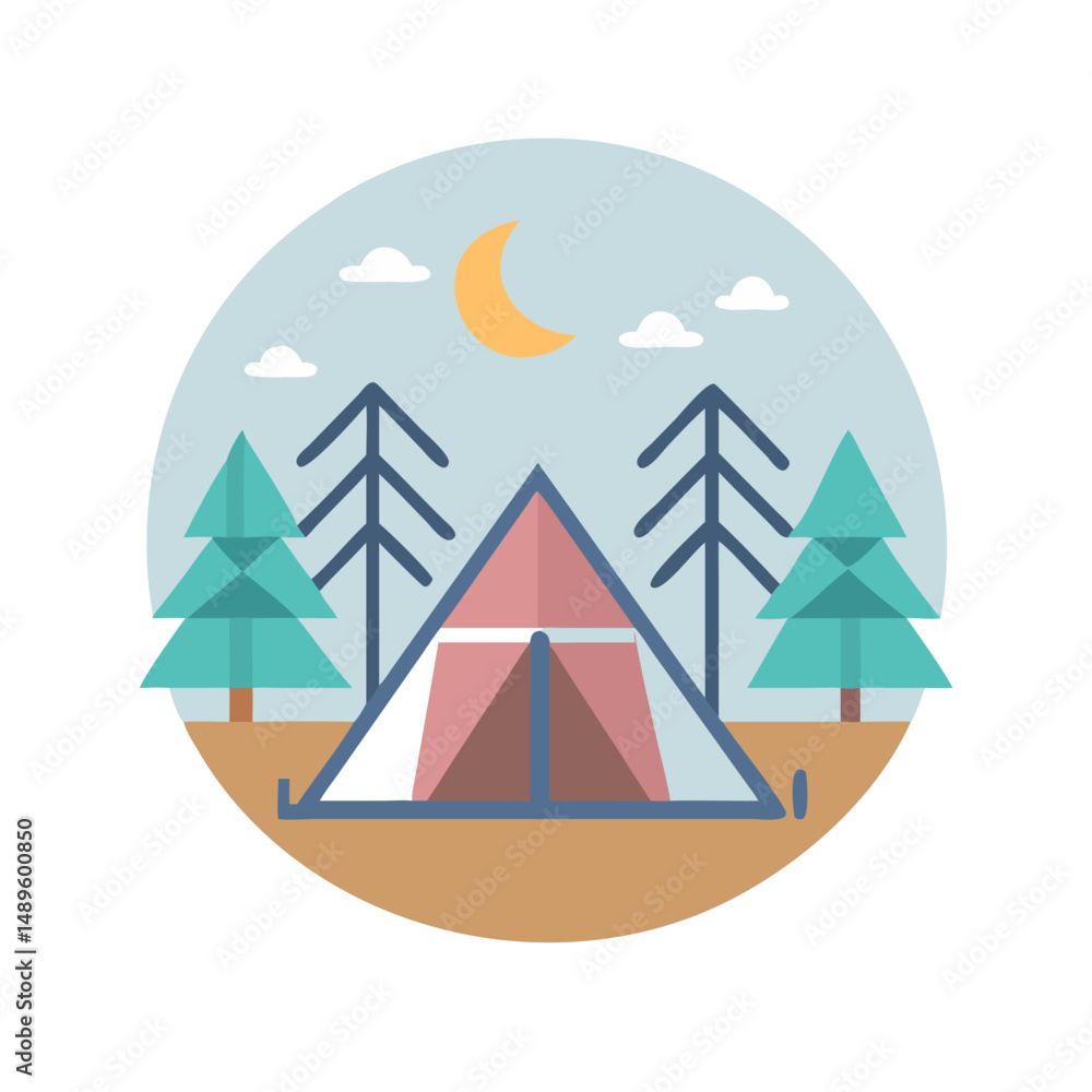 Tent in Forest Icon – Daytime Camping, Outdoor Adventure, Nature Symbol Tent in Forest Icon – Daytime Camping, Outdoor Adventure, Nature Symbol