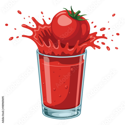 Vibrant red tomato juice splash effect isolated vector illustration on white background
