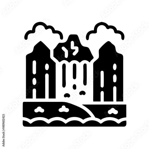 Waterfall Icon – Nature Stream, River Flow, Mountain Water Symbol