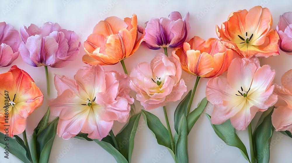 Obraz premium Pastel Tulips: Spring Flowers, Soft Colors, Floral Image