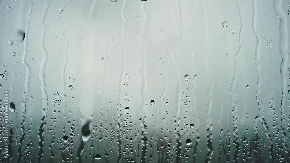 Water Droplets on Window Against Gray Sky Water Droplets on Window Against Gray Sky