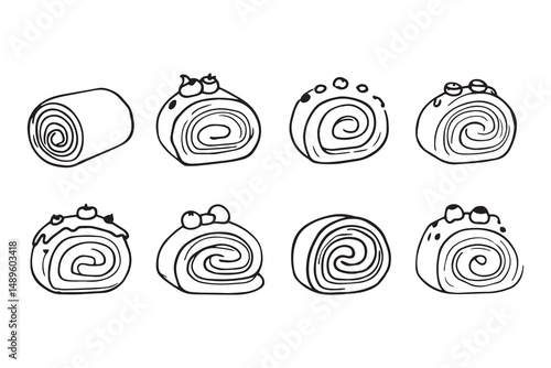 Swiss Roll Cake line art and black color