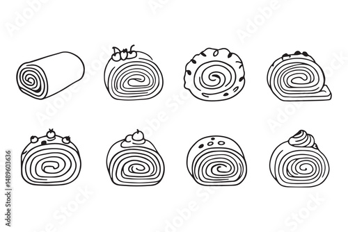 Swiss Roll Cake line art and black color