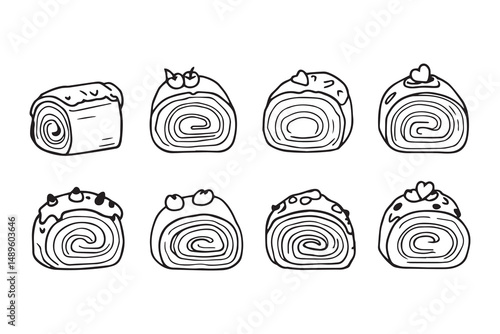 Swiss Roll Cake line art and black color