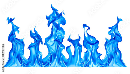 Vibrant display of blue flames dances against transparency background, creating mesmerizing and dynamic visual effect. flames appear fluid and abstract, evoking sense of energy and movement