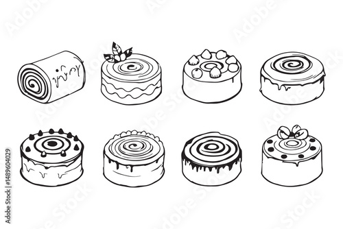 Swiss Roll Cake line art and black color