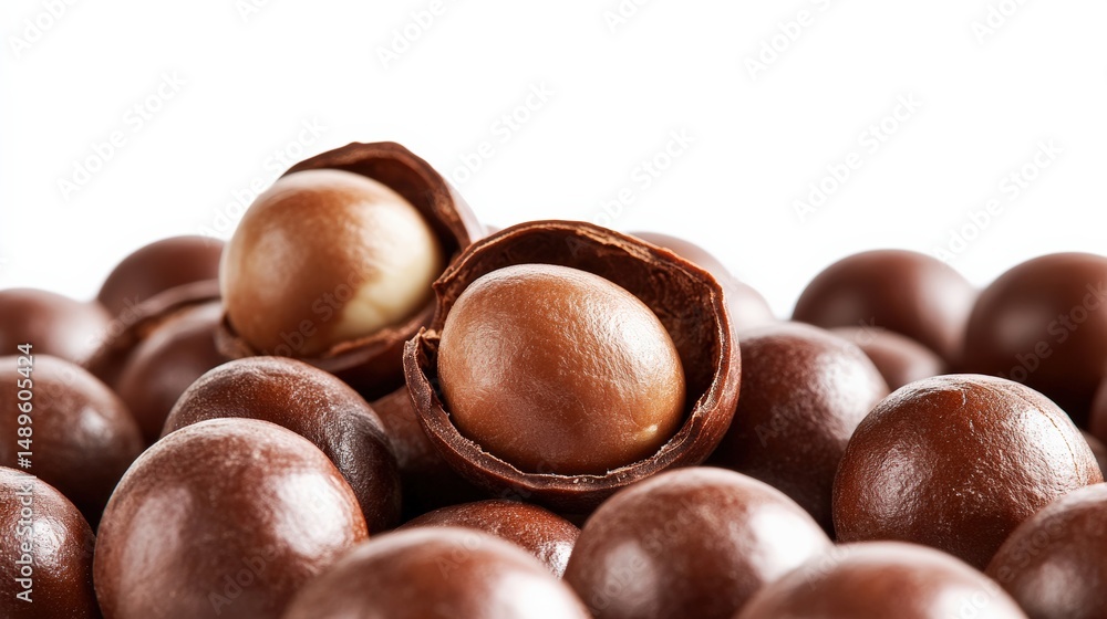Chocolate coated candies with nuts showing texture and appeal Chocolate coated candies with nuts showing texture and appeal