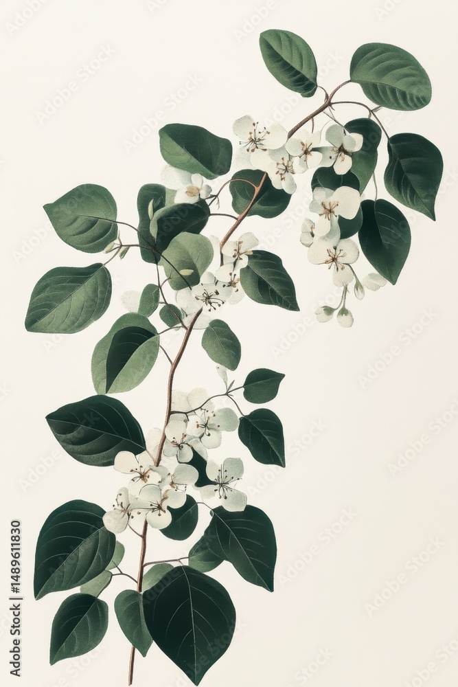 Obraz premium Elegant Floral Arrangement with Green Leaves and White Blossoms