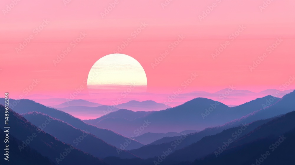 Fototapeta premium Pink Sunset Over Misty Mountains