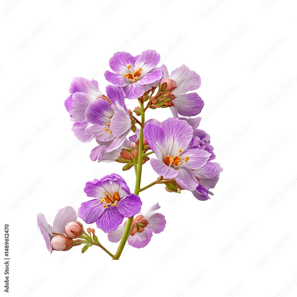 Fototapeta premium Delicate Cluster of Lavender and White Flowers on a white background