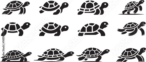 Twelve silhouettes of adorable tortoises and turtles. eps-10