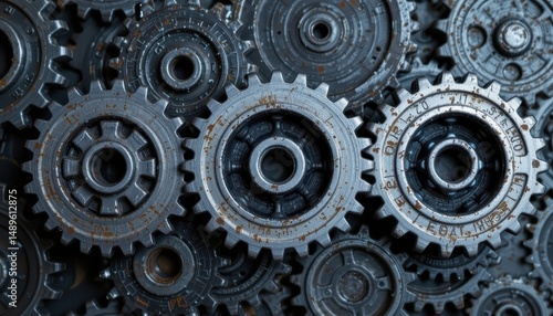 Wallpaper Mural Close-Up View of Vintage Metal Gears with Rusty Texture and Detail Torontodigital.ca