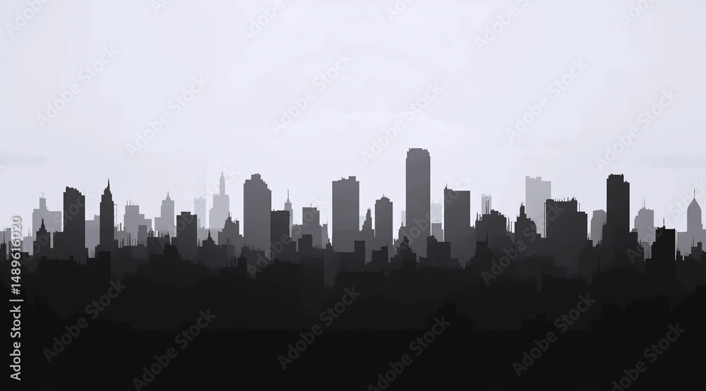 Fototapeta premium City Skyline Silhouette Urban Panorama at Dawn.
