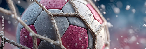 Handball Goal Scored with Pink and Gray Ball Close-up