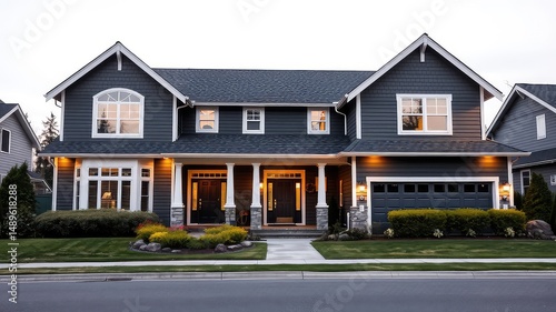 Spacious Suburban Home with Evening Illumination