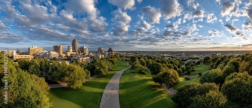 Des Moines cityscape panorama with path