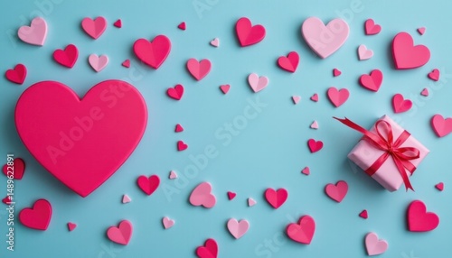 Romantic Valentine's Day Background with Hearts and Gift Box