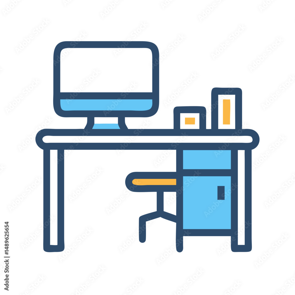 Computer Desk Symbol Representing Workspace and Office Furniture Computer Desk Symbol Representing Workspace and Office Furniture
