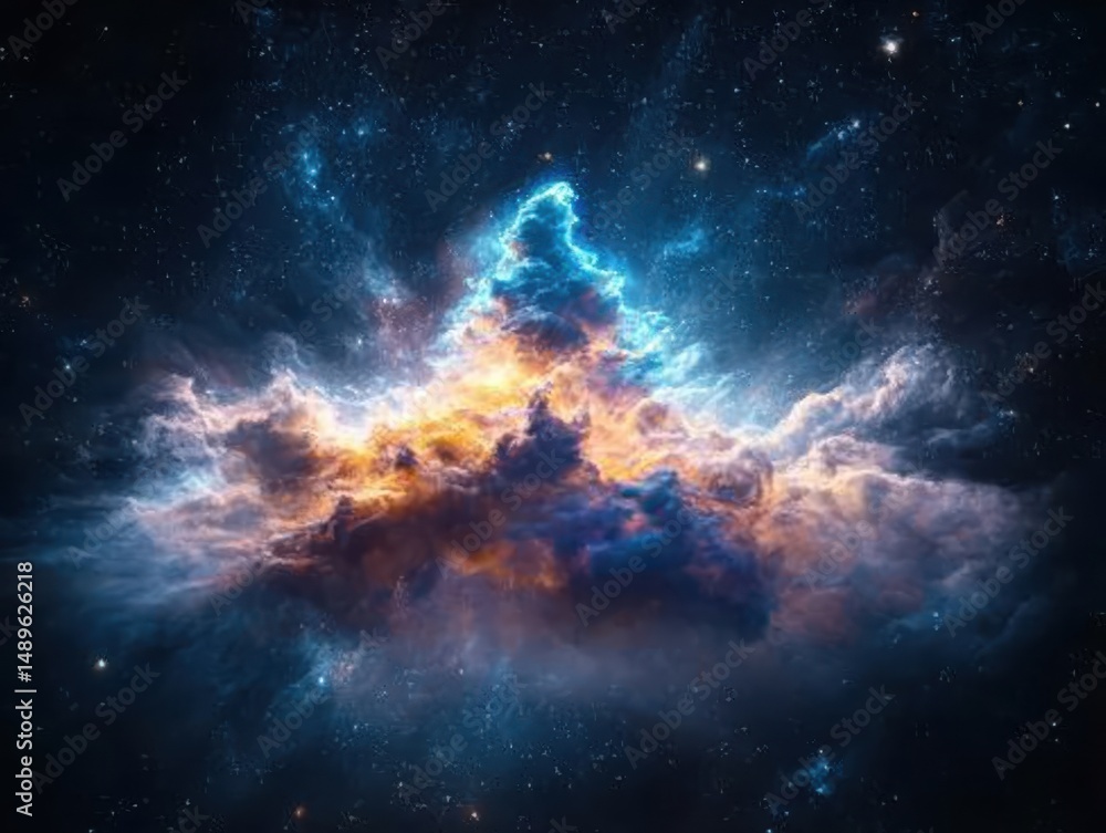 Fototapeta premium Cosmic explosion of colorful nebula outer space digital art vast universe celestial viewpoint astronomical concept