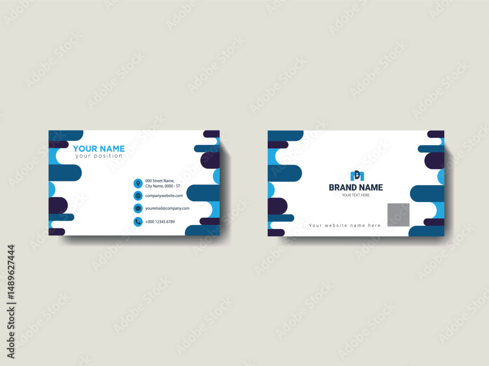 Fototapeta premium Modern Business Card Design with Blue and White Elements, Vector business card template Visiting card for business and personal use Vector illustration design.