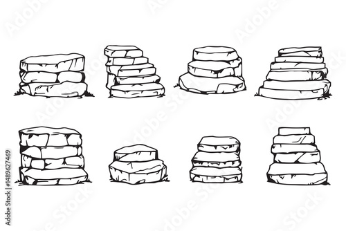 Roughhewn Stone Steps line art