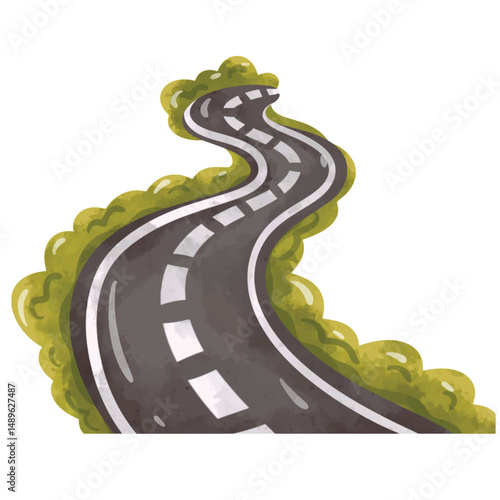 Road clip art, winding road illustration vector, clip art road, hand drawn watercolor painting style, curvy highway traffic journey