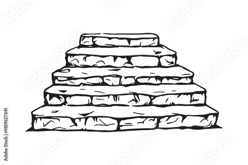 Roughhewn Stone Steps line art