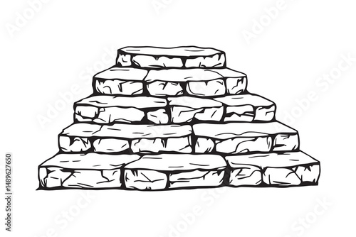 Roughhewn Stone Steps line art